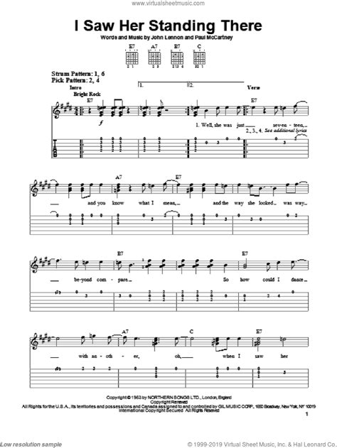 I Saw Her Standing There Sheet Music For Guitar Solo Easy Tablature