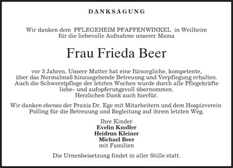 Traueranzeigen Von Frieda Beer Trauer Merkur De