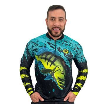 Camisa Camiseta De Pesca Masculina Prote O Uv Peixe Tucunar Blusa