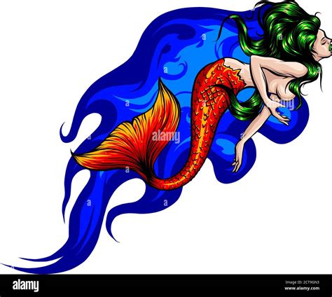 Bonitas Sirenas De Dibujos Animados Sirena Tema Del Mar Ilustración Vectorial Imagen Vector