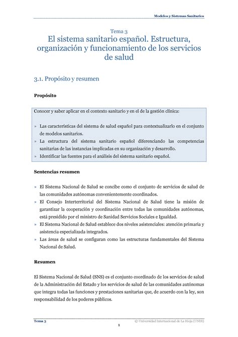 Tema3 pdf El sistema sanitario español Estructura organizacion y