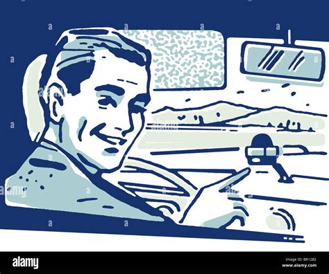 A vintage print of a man driving a car Stock Photo - Alamy