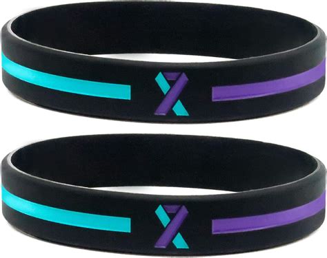 Tphoria Teal And Purple Awareness Ribbon Wristbands 6 Pack Silicone Rubber