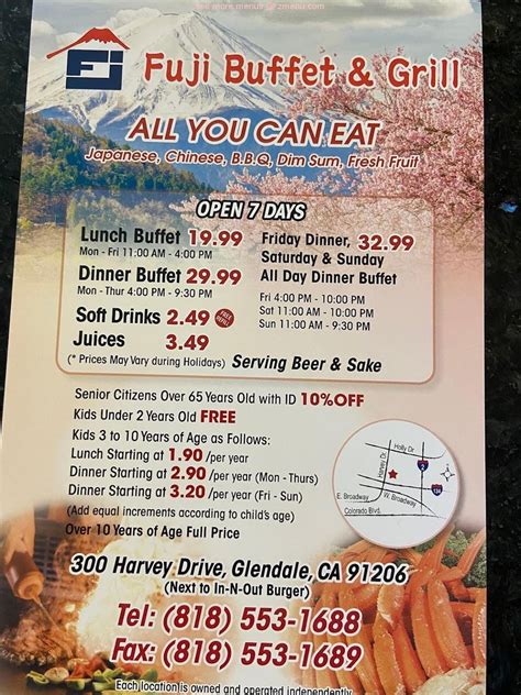 Menu at Fuji Buffet & Grill restaurant, Glendale