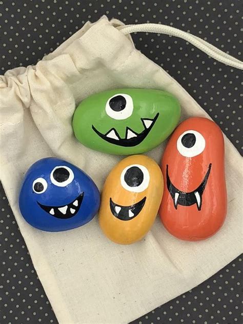 Silly Monster Pocket Rocks Set Set Of 4 Monster Worry Stones Etsy