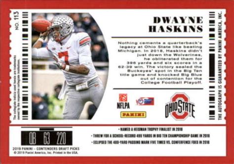 2019 Panini Contenders Draft Playoff Dwayne Haskins RC AUTO Autograph 7