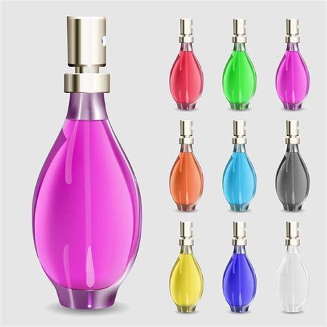 Ensemble De Bouteilles De Parfum Multicolores Sur Fond Blanc Vecteur