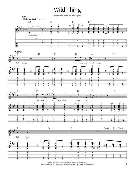 Wild Thing Sheet Music The Troggs School Of Rock Guitar Tab