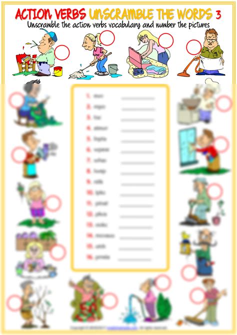 Solution Action Verbs Vocabulary Esl Unscramble The Words Worksheets