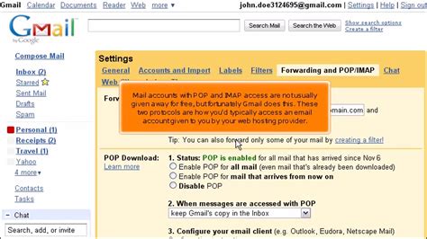 Gmail How To Configure Forwarding And Pop Imap Access Youtube