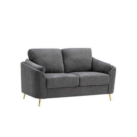 Benjara 34 5 In Gray And Gold Solid Polyester 2 Seater Loveseat With