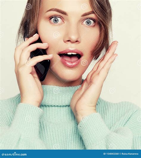 Beautiful Cheerful Woman Talking On Mobile Phone Stock Photo Image Of