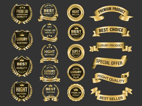 Golden Luxury Premium Quality Label Badges On Grey Background 36694346