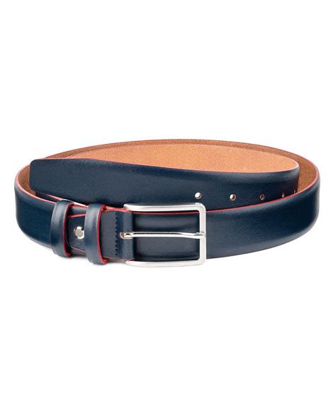 Buy Men's Blue Leather Belt - Red Edges - LeatherBeltsOnline.com