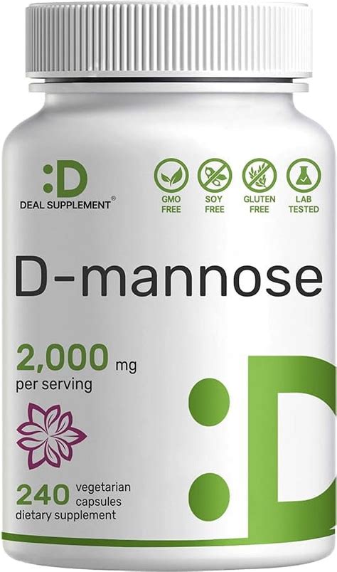 D Mannose Veggie Capsules 2000mg Per Serving 240 Pills Fast Acting