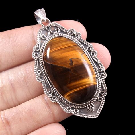 Tiger Eye 925 Sterling Silver Pendant Jewelry Gemstone Etsy