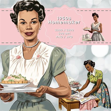 Clip Art 1950 Retro Mom Black Mother Homemaker Housewife Black Etsy