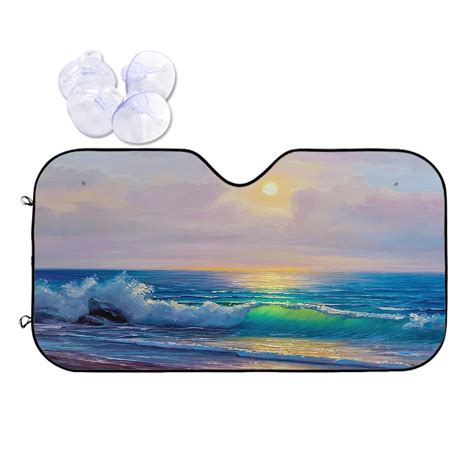 Beach Sunrise On Sea Wave Sun Shade Car Front Window Sunshade For Most