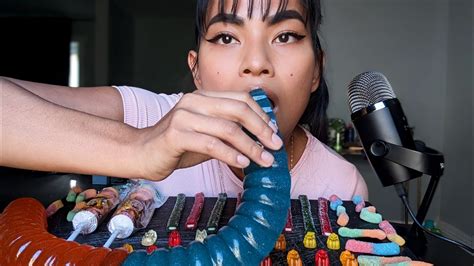 Asmr Tingly Gummy Sounds Worlds Largest Gummy Worm Mukbang Youtube