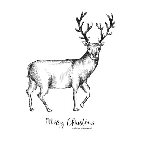 Hand drawn christmas deer animal wild sketch design 14858041 Vector Art ...