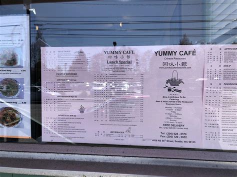 Menu at Yummy Cafe, Seattle