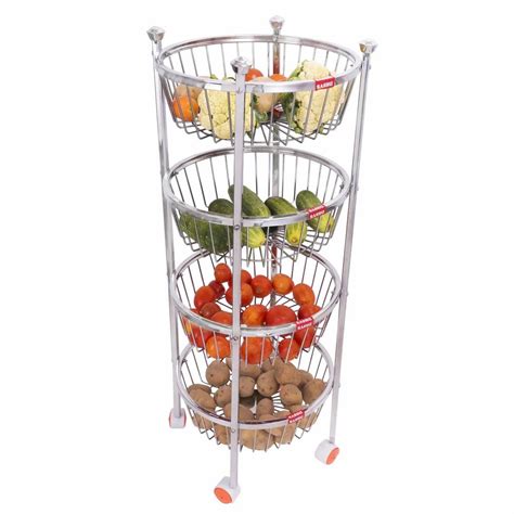 Round Trolley Stainless Steel 4 Layer Fruit And Vegetable Kitchen