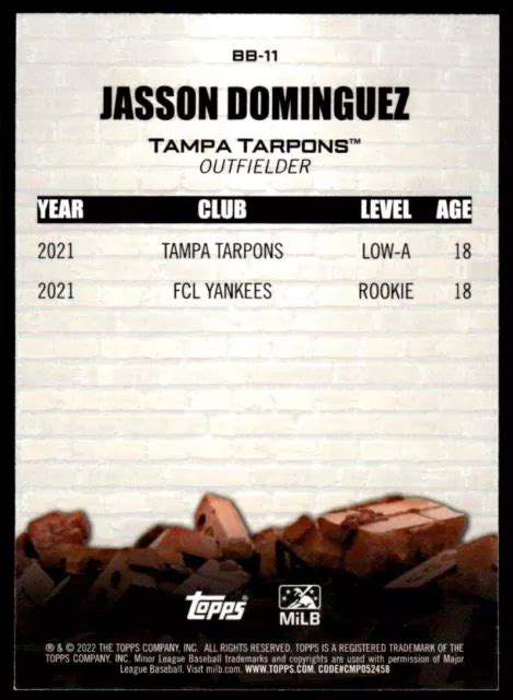 Topps Pro Debut Brick Par Bb Jasson Dominguez Tampa Tarpons