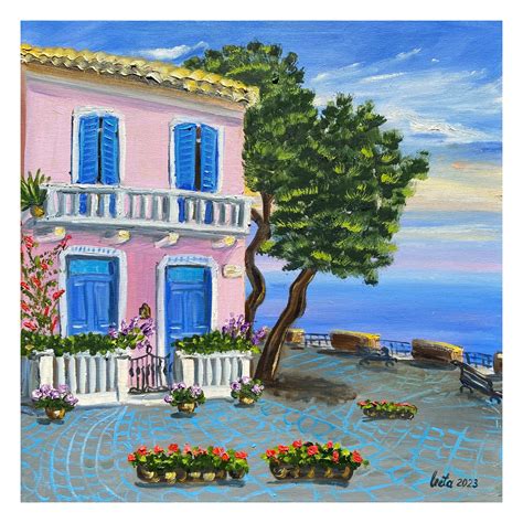 Italian Borgo. Piazza Silvi. Oil painting on canvas