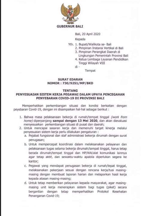 Surat Edaran Gubernur Bali Nomor Mp Bkd Tentang Penyesuaian