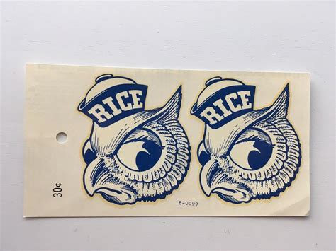 Vintage University Decal Sticker Rice Owls Sammy Mascot Football