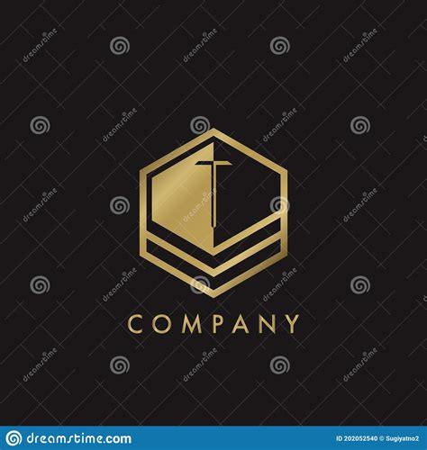 Gold Letter T Letter Logo Concept Elegance Geometrical Hexagon With