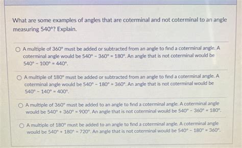 Solved: What are some examples of angles that are coterminal and not ...