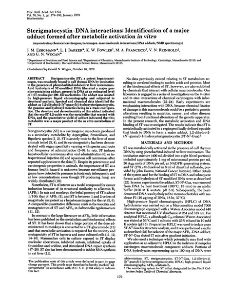 PDF Sterigmatocystin DNA Interactions Identification Of A Major