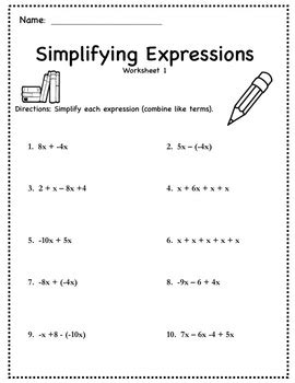 Simplify Algebraic Expressions Worksheets Master Algebra With Our Easy