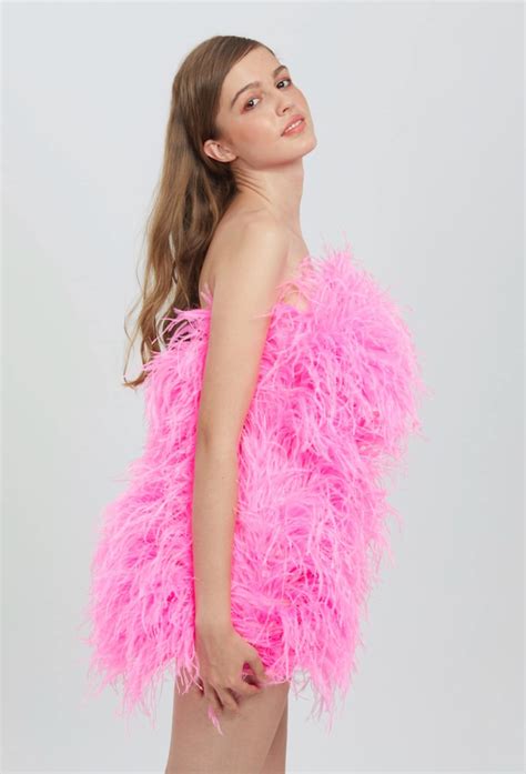 Aston Shocking Pink Ostrich Feather Dress Feather Prom Dress Etsy