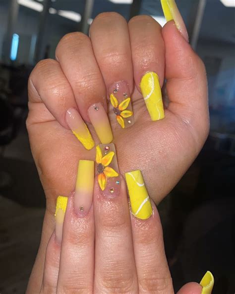 Coffin Sunflower Nails Perfect For The Summer Nail Designs Daily