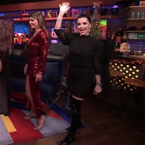 Kyle Richards Black Feather Embellished Dress On Wwhl Big Blonde Hair