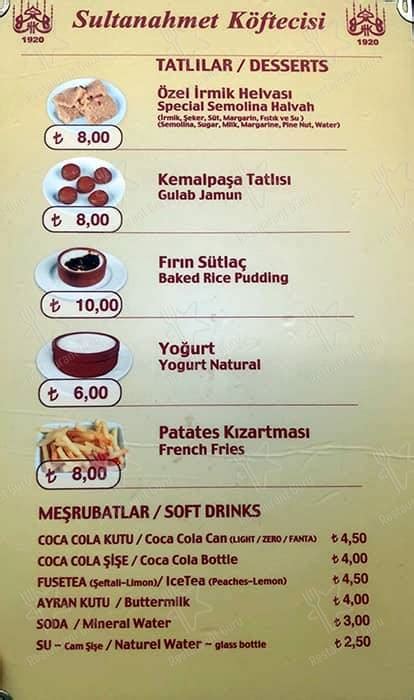 Menu At Tarihi Sultanahmet K Ftecisi Selim Usta Istanbul Divan Yolu