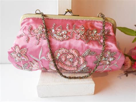 Vintage Pink Evening Bag Glamorous Beaded Pink Clutch Bag Etsy Pink Clutch Bag Evening Bags