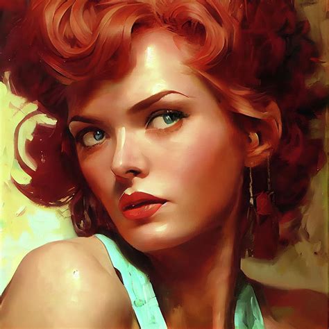 Beautiful Redheaded Pin Up Ww2 50s 60s Era Digital Art By Aj Etheridge Fine Art America