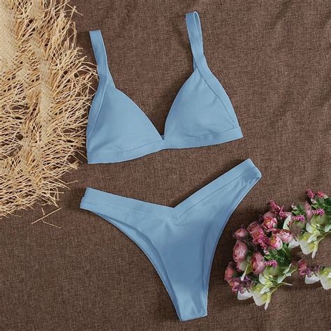 Vrouwen Stukken Effen Kleur Bikini Set Brazil Grandado