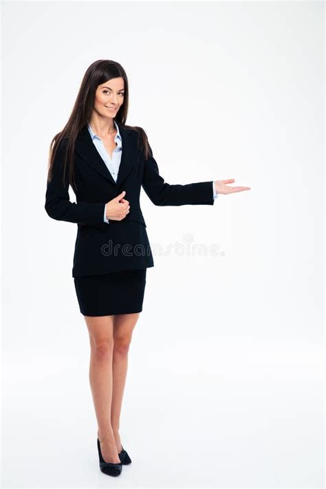 Smiling Businesswoman Showing Welcome Gesture Stock Image Image Of