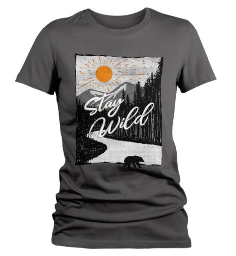 Womens Stay Wild T Shirt Hand Drawn Nature Shirts Bear Etsy