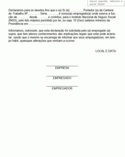 Referência de Declaração Solicitada pelo Empregado ao Empregador