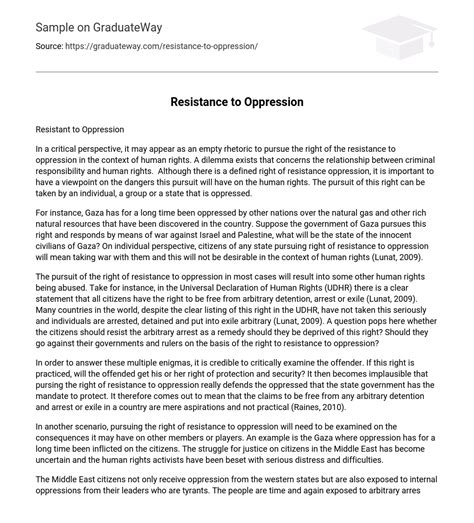 ⇉Resistance to Oppression Essay Example | GraduateWay