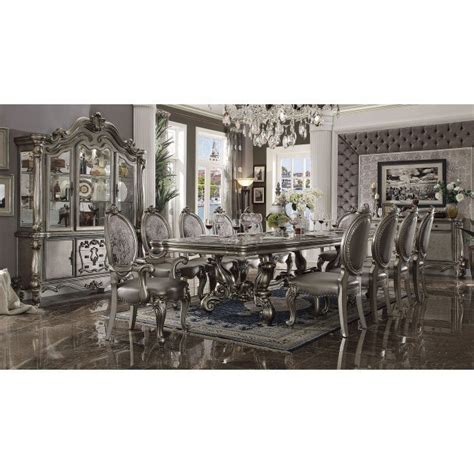 Versailles 136 Inch Dining Room Set Antique Platinum By Acme Furniture Furniturepick