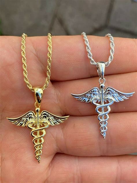 Solid 925 Silver Gold Caduceus Pendant Necklace Healthcare Worker Nurse