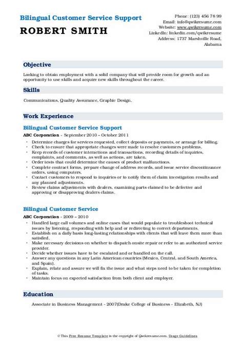 Bilingual Customer Service Resume Samples Qwikresume