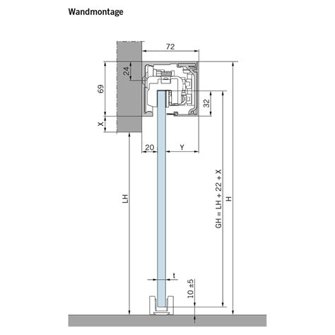 MUTO XL 150 Schiebetürbeschlag an Wand Decke Fixmass