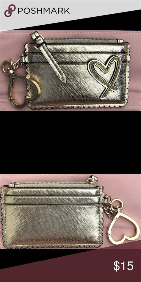 Victorias Secret Card Holder Coin Purse Gold With Chain And Heart